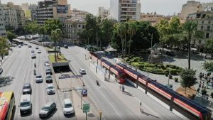 Tramvaj v centru Palma de Mallorca. Vizualizace: CAIB