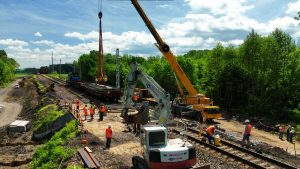Práce na koridoru mezi Lanžhotem a státní hranicí, stav v červnu 2022. Foto: Skanska
