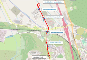 Plánovaná trasa tramvajové tratě do lokality BoryZdroj: Technické zadání, Bratislava