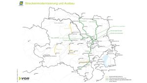 Mapa plánovaných investic do železnic v Dolním Rakousku. Foto: Noe.gv.at