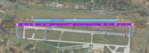 Uvažovaná podoba nové přistávací a vzletové dráhy v Krakově.Zdroj: krakowairport.pl