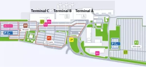Mapa terminálů katovického letiště.Zdroj: Katowice Airport