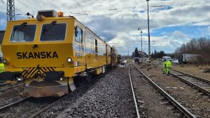 Oprava poškozené trati Tábor - Bechyně po vykolejení vlaku v Malšicích. Foto: Skanska