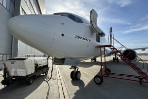 První Boeing 737 MAX v opravnách JOB AIR Technic na ostravském letišti.
Foto: JOB AIR Technic