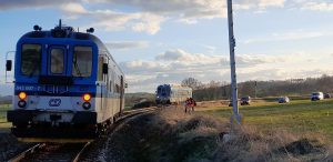 Na trati z Písku do Tábora proti sobě jely dva vlaky (březen 2023). Foto: Drážní inspekce