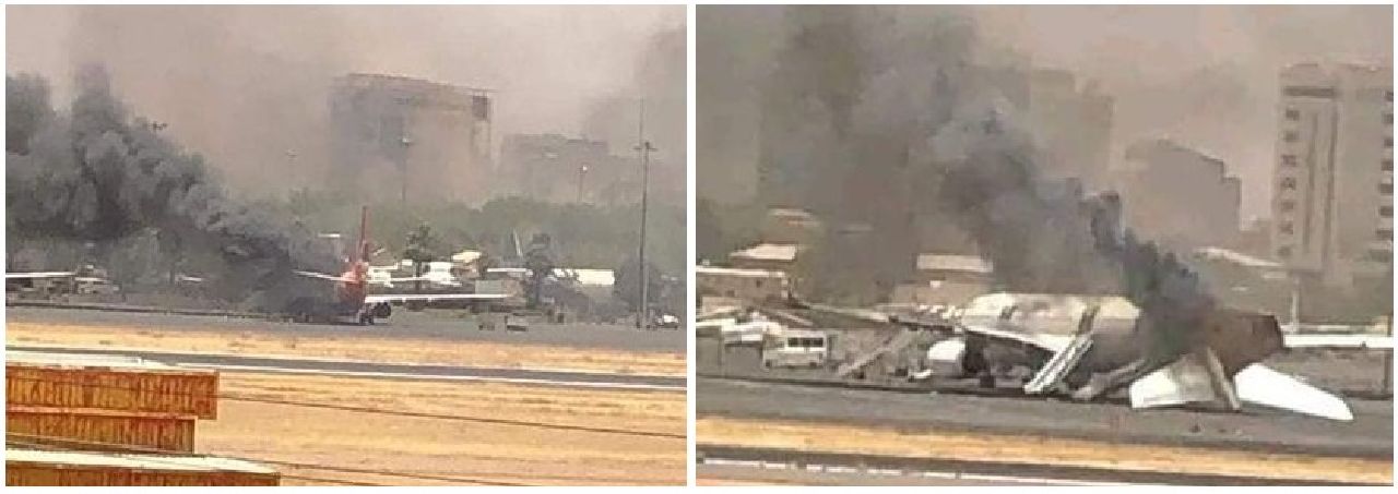 Poškozená letadla v Chartúmu. Foto: Jacdec