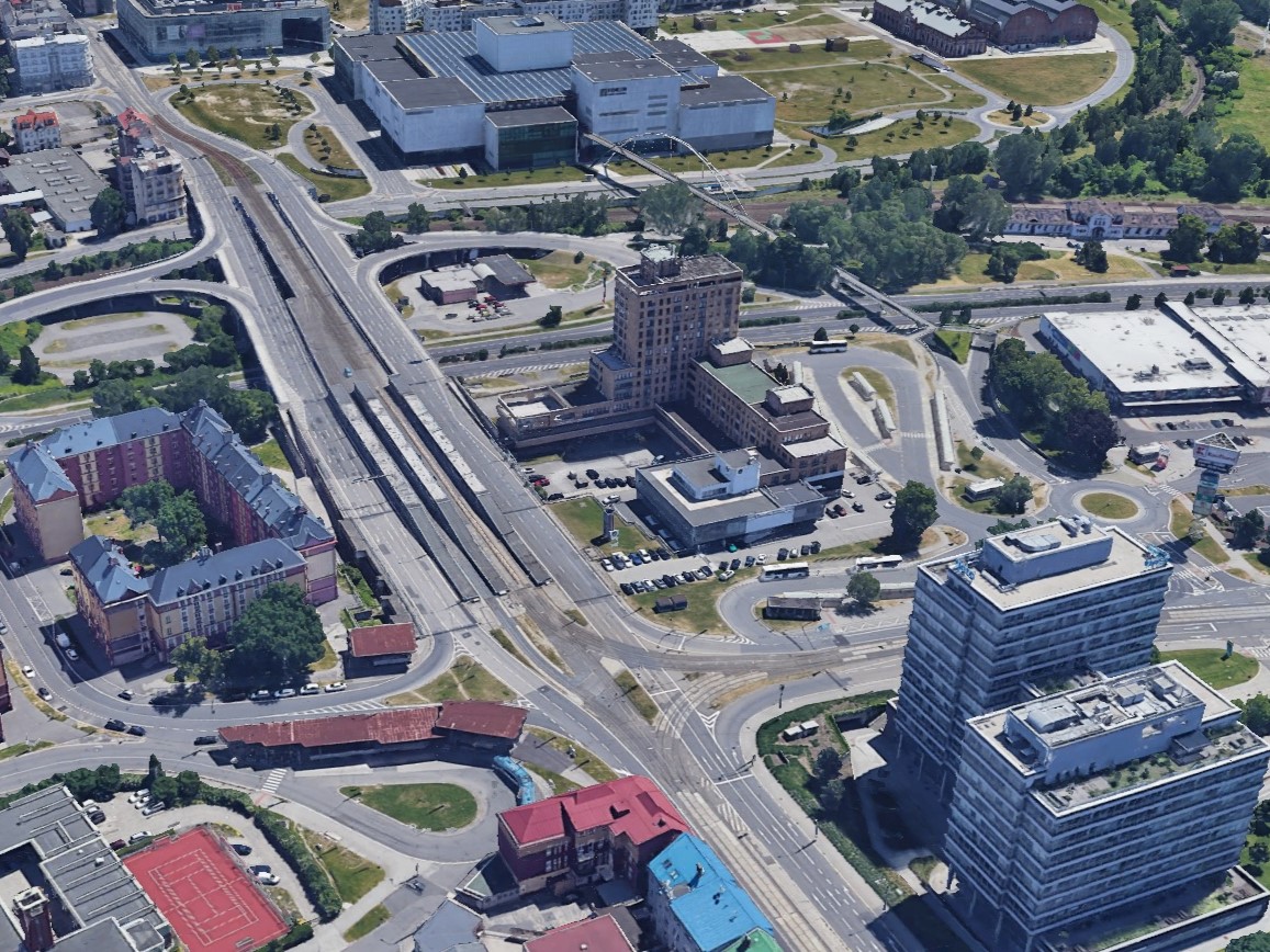 Přestupní uzel Náměstí Republiky v Ostravě. Zdroj: Google Earth