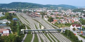 Vizualizace lávky nad kolejištěm v České Třebové, která je součástí projektu chystané modernizace místního železničního uzlu. Foto: Sudop Brno