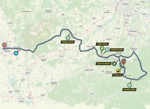 Mapa trasy závodu, 2. etapa. Zdroj: Czech Tour