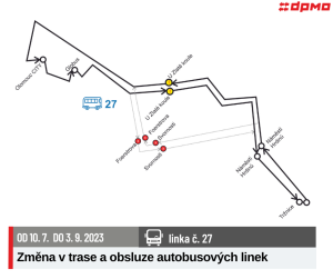 Uzavírka ul. Svornosti v Olomouci – omezení linek č. 16 a 27. Zdroj: DPMO
