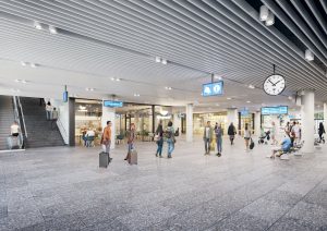 Budoucí vzhled nádraží Praha-Bubny, vizualizace. Pramen: Správa železnic