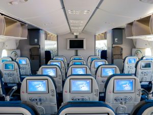 Stávající podoba interiéru Boeingu 787 Dreamliner letecké společnosti LOT Polish Airlines. Foto: LOT
