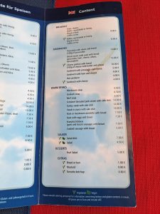 Jídelní vůz Slovinských železnic - menu. Foto: Aleš Petrovský
