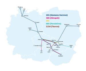 Mapa nasazení lokomotiv Siemens Vectron na výkony Českých drah. Foto: České dráhy