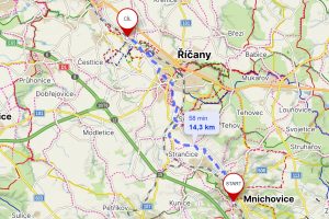 Cyklostezka Mnichovice - Kolovraty. Zdroj: Mapy.cz
