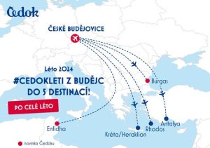 Nabídka destinací Čedoku z Českých Budějovic pro letní sezónu 2024. Zdroj: Čedok