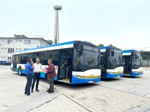 Odjezd darovaných autobusů z Ostravy na Ukrajinu.
Zdroj: DPO