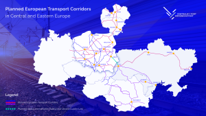 Mapa plánovaných železničních koridorů ve střední a východní Evropě. Zdroj: CPK