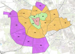 Olomouc, nové rozdělení parkovacích zón a oblastí. Zdroj: MmOl