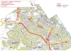 Mapka opravy průtahu Olomoucí na I/35. Zdroj: ŘSD