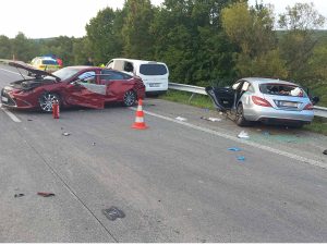 Nehoda na D2, při které zahynuli dva silničáři. Foto: Policie ČR