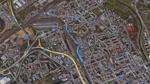 Plánovaná trasa Prodloužené Porážkové - IV. etapy.Zdroj: Google Earth