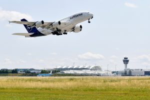 Airbus A380 letecké společnosti Lufthansa odlétající z letiště Mnichov. Zdroj: Letiště Mnichov