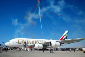 Airbus A380 letecké společnosti Emirates během Dubai Airshow. Zdroj: Emirates