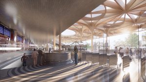 Šťastný Hlavák - vítězný návrh přeměny hlavního nádraží a prostranství před ním. Zdroj: Henning Larsen Architects
