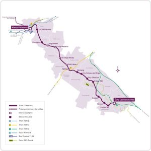 Mapa nové tramvajové linky T12 v Paříži.  Foto: Île-de-France Mobilités