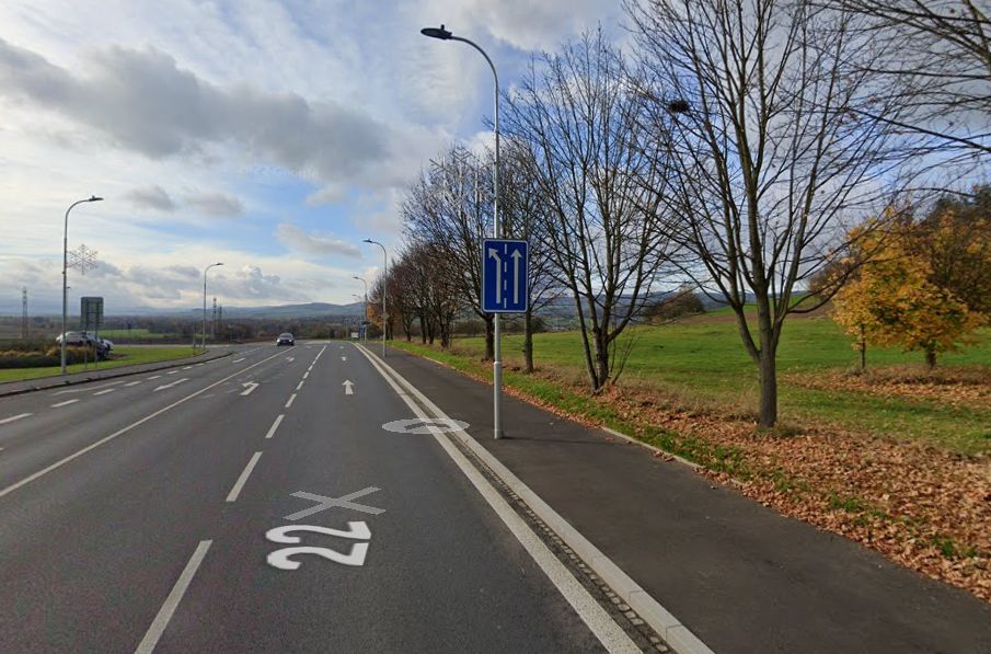 Silnice I/22 na výjezdu z Klatov. Foto: Google Street View
