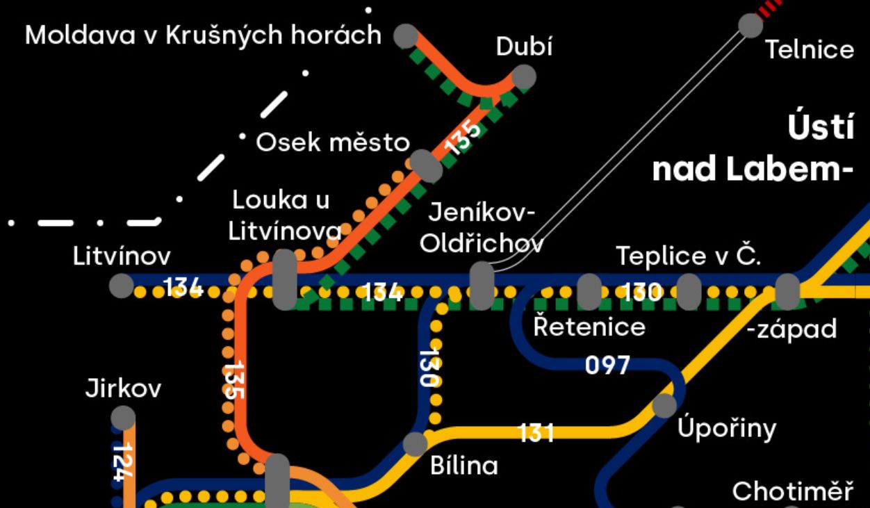 Ukázka mapy české železniční sítě s dopravci. Foto: Mapfabric.cz