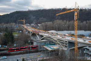 Oprava a zdvoukolejnění Branického mostu (leden 2024). Foto: ROPID