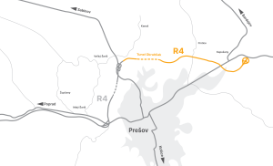 R4 Prešov – severní obchvat II. etapa na mapě.Zdroj: NDS