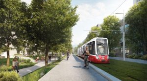 Nová tramvajová trať pro linku 27 ve Vídni. Vizualizace: Wiener Linien