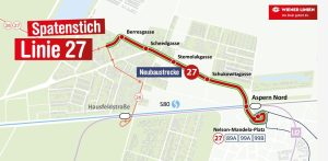Mapa nové tramvajové trati 27 ve Vídni. Foto: Wiener Linien