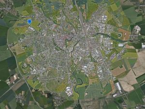 Lávka přes Pražskou ulici v Olomouci na mapě.Zdroj: Google Earth
