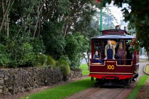 Parní tramvaj, muzeum dopravy MOTAT v Aucklandu. Pramen: MOTAT