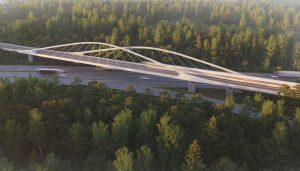 Terminál Jihlava, a přilehlý most, vítězný návrh. Pramen: Správa železnic/AREP - monom