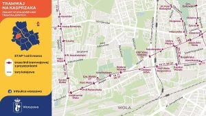 Nový úsek tramvajové trati ve Varšavě na mapě sítě.Zdroj: Tramwaje Warszawskie