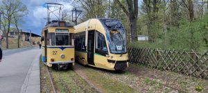 Stávající a nová tramvaj ve Woltersdorfu. Foto: Modertrans