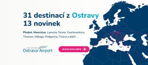 Mapa destinací s odletem z Ostravy.Zdroj: Letiště Ostrava