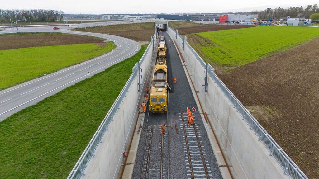 Koralmbahn v úseku úseku Feldkirchen - Weitendorf (duben 2024). Pramen: ÖBB/Chris Zenz