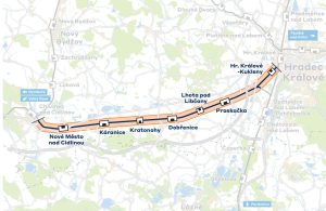 Mapa trati v úseku Chlumec nad Cidlinou - Hradec Králové. Foto: SŽ