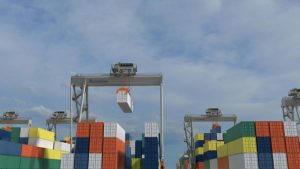 Vizualizace kontejnerových jeřábů pro Rotterdam. Pramen: Huisman