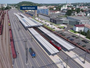 Stanice Ostrava hl. n. projde kompletní rekonstrukcí. Nástupiště ve směru na Bohumín budou nově 420 metrů dlouhé a zastřešené centrálním zastřešením. Pramen: Správa železnic