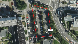 Půdorys místa, kde by měl vzniknout parkovací dům na Nových Butovicích. Zdroj: Trigema