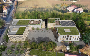 Návrh nového společenského centra v Šestajovicích v jehož rámci vznikne i podzemní P+R parkování. Zdroj: Archistroj