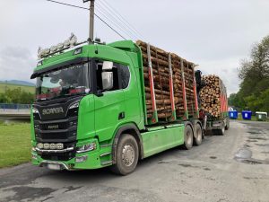 Pravěpodobně přetížený kamion se dřevem, jehož řidič odmítl vážení a zaplatil pokutu 100 tisíc korun. Foto: Policie ČR
