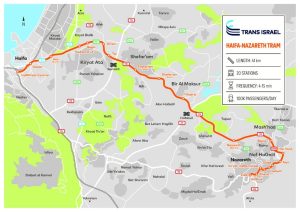 Mapa nové tramvajové trati z Haify do Nazaretu. Foto: TransIsrae